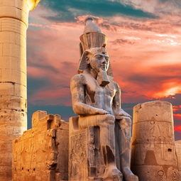 Luxor Temple Entrance, Ramesses II Statue, Sunset Scenery, Egypt
